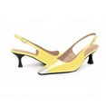 thumbnail image 5 of YOWMNS Women's Kitten Heel Slingback Square Toe Pumps Buckle Strap Metal Decoration Patent Leather Comfortable Elegant Wedding Dress Shoes (Yellow,7), 5 of 5