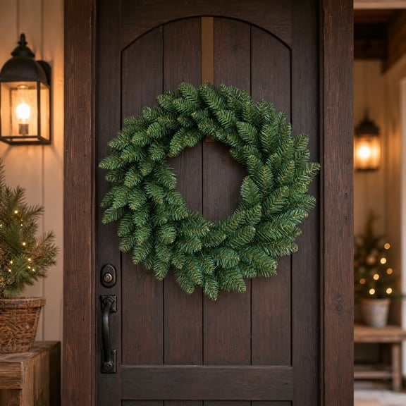 21 Inch Artificial Christmas Wreath, Full Realistic Green Pine Needle Front Door Wreath, Indoor Outdoor Holiday Wall Window Decor