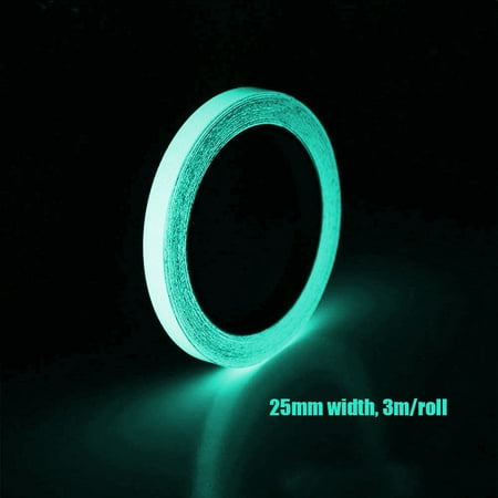 2 Glow In The Dark Tape 3m/Roll 25mm Self-adhesive Luminous Tape Glow in the Dark High Bright DIY Handmade Safety Warning Signs Tape Home Stage Decorations ()