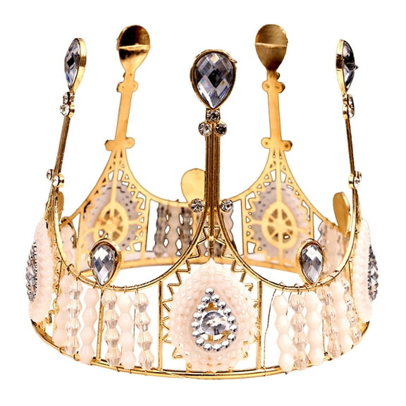 Crystal Crown Cake Topper Luxurious Iron Crown Cake Toppers with Sparkling Rhinestones Crown Cake Decoration for Birthday Party Wedding Baby Shower Large Size Beaded Crown