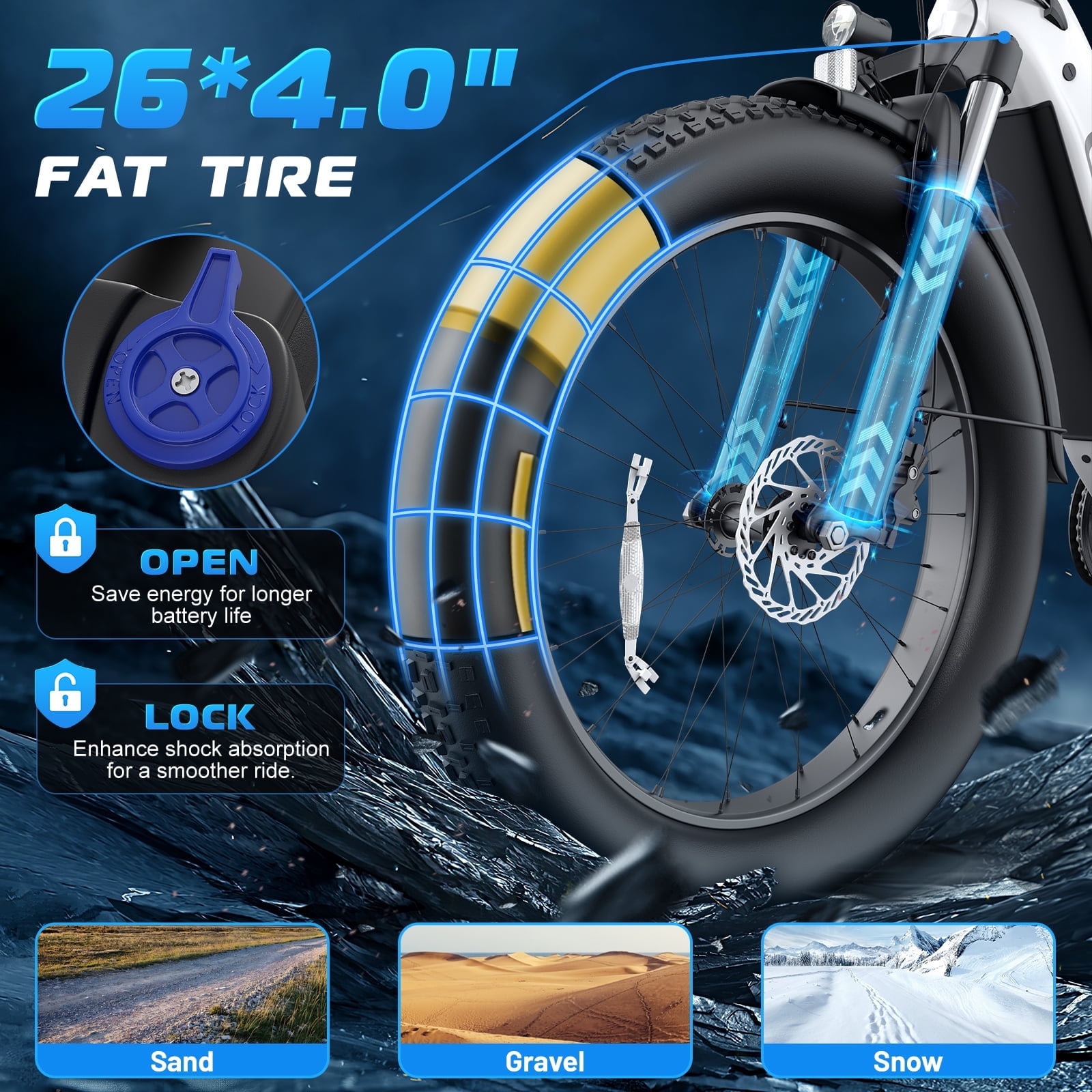 Gocio 26" Fat Tire Electric Bike for Adults, 1350W Peak Motor, 48V 15Ah Battery, 22MPH E-Mountain Bike, 7-Speed Off-Road Ebike, UL2849