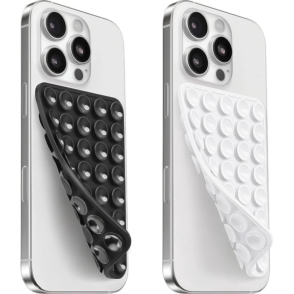 2 Pack Silicone Suction Cup Phone Case Mount Double Sided, Sticky Phone Grip with Higher Suction Power for Cell Phone, Hands-Free Phone Accessories for Selfies and Videos, Black & White