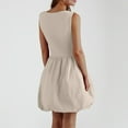 thumbnail image 5 of Women's Rib Knit Round Neck Frill Trim Flowy Shift Sleeveless Tank Mini Short Dress Beige XL, 5 of 6