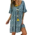 thumbnail image 1 of Gvmfive Women Boho Floral Baggy Midi Dress Casual Summer Short Sleeve Loose Shirt Dress, 1 of 2