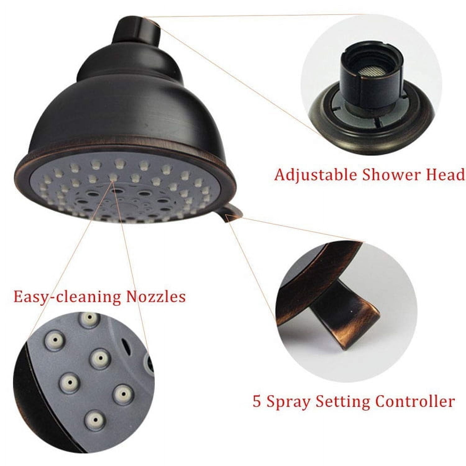 High Pressure Shower Head with Shower Arm - 5 Function Rain Shower Head - Comfortable Shower Experience Even at Low Water Flow - Oil-Rubbed Bronze