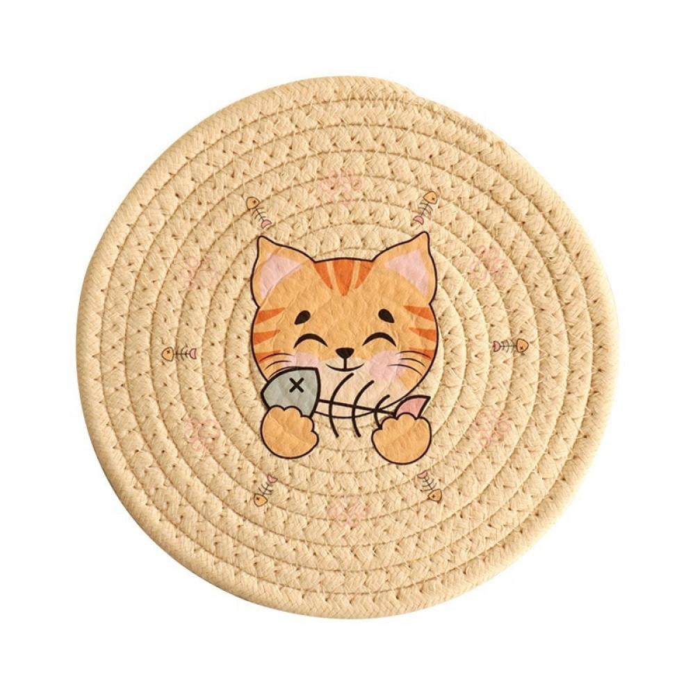 Xmarks Woven Cartoon Cat Placemats, Round Placemats for Dining Table