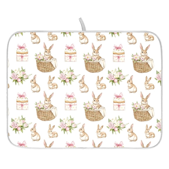 Ryvnso Easter Rabbit Dish Drying Mat for Kitchen Countertop 16x18 Small Dish Pad Drainer Rack Dish Sink Mats