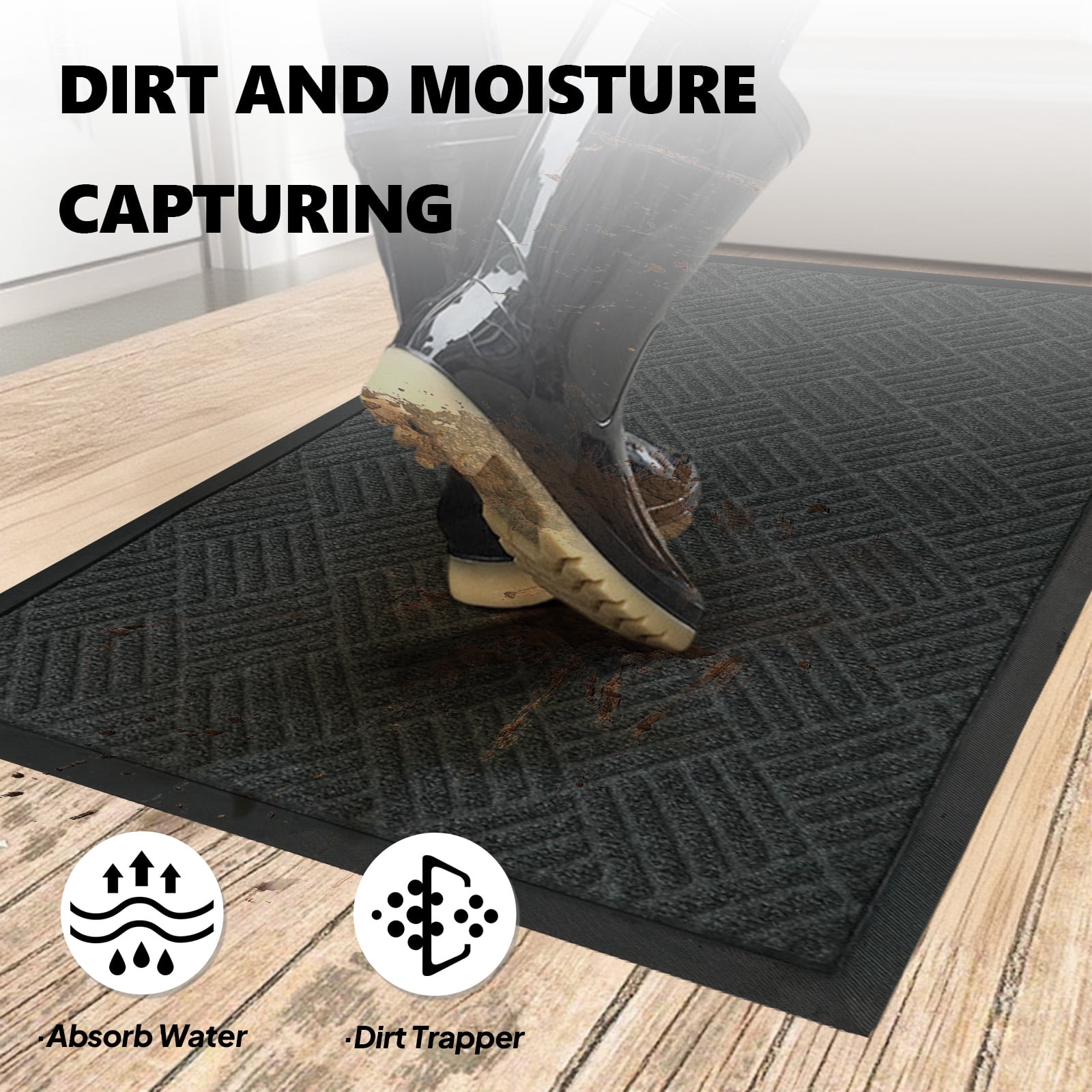 Floor Mat with Composite Rubber Backing, Non-Slip Grid Texture Waterproof Mat for Kitchen, Bathroom, Entryway, Laundry Room & Balcony