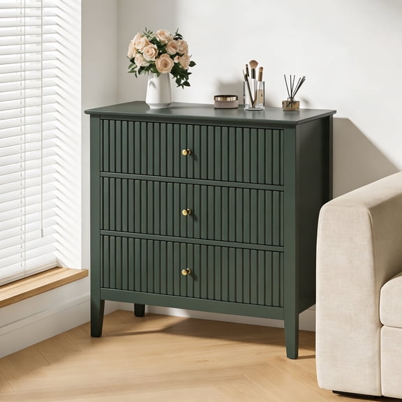 Cozy Home Green 3 Drawer Dresser, Painted 30" Nightstand with Storage, for Bedroom Hallway Living Room