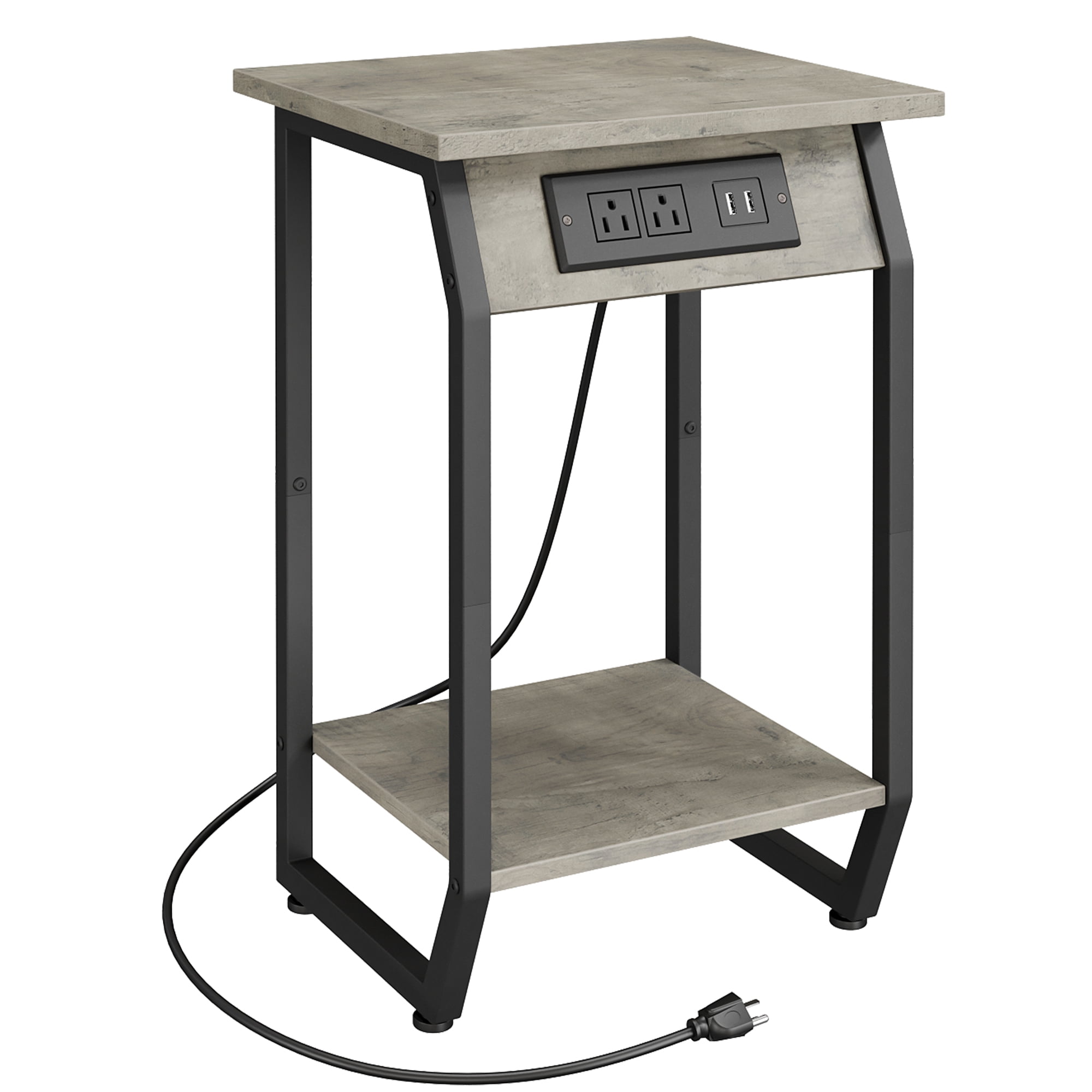 Homefan End Table with Charging Station, Narrow Side Table with USB Ports & Power Outlets