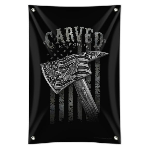 Carved Firefighter American Flag Axe Home Business Office Sign