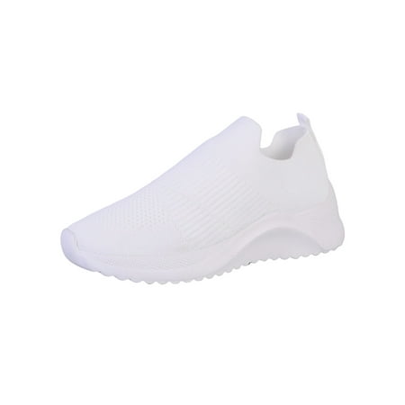 

Woobling Women Walking Shoes Knit Upper Flats Slip On Sock Sneakers Ladies Casual Shoe Lightweight Mesh Breathable White 5.5