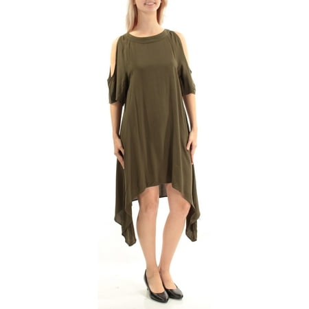 Length Cut Out - CHELSEA SKY Womens Green Cut Out Short Sleeve Jewel Neck Tea Length Trapeze Dress Size: S