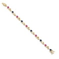 thumbnail image 2 of Gem Stone King 18K Yellow Gold Plated Silver Heart Shape Blue Created Sapphire Pink Created Sapphire and White Lab Grown Diamond Greek Vine Flower Tennis Bracelet for Women (5.54 Cttw, 7.5 inch), 2 of 4