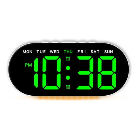 Unique Bargains Oval Digital Alarm Clock Bedroom White Green