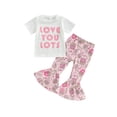 thumbnail image 2 of Kids Toddler Baby Girl Valentines Day Outfits Heart Sweatshirt Short Sleeve T-Shirt Tops Bell Bottom Pants Set (Light Pink , 6-7 Years ), 2 of 9