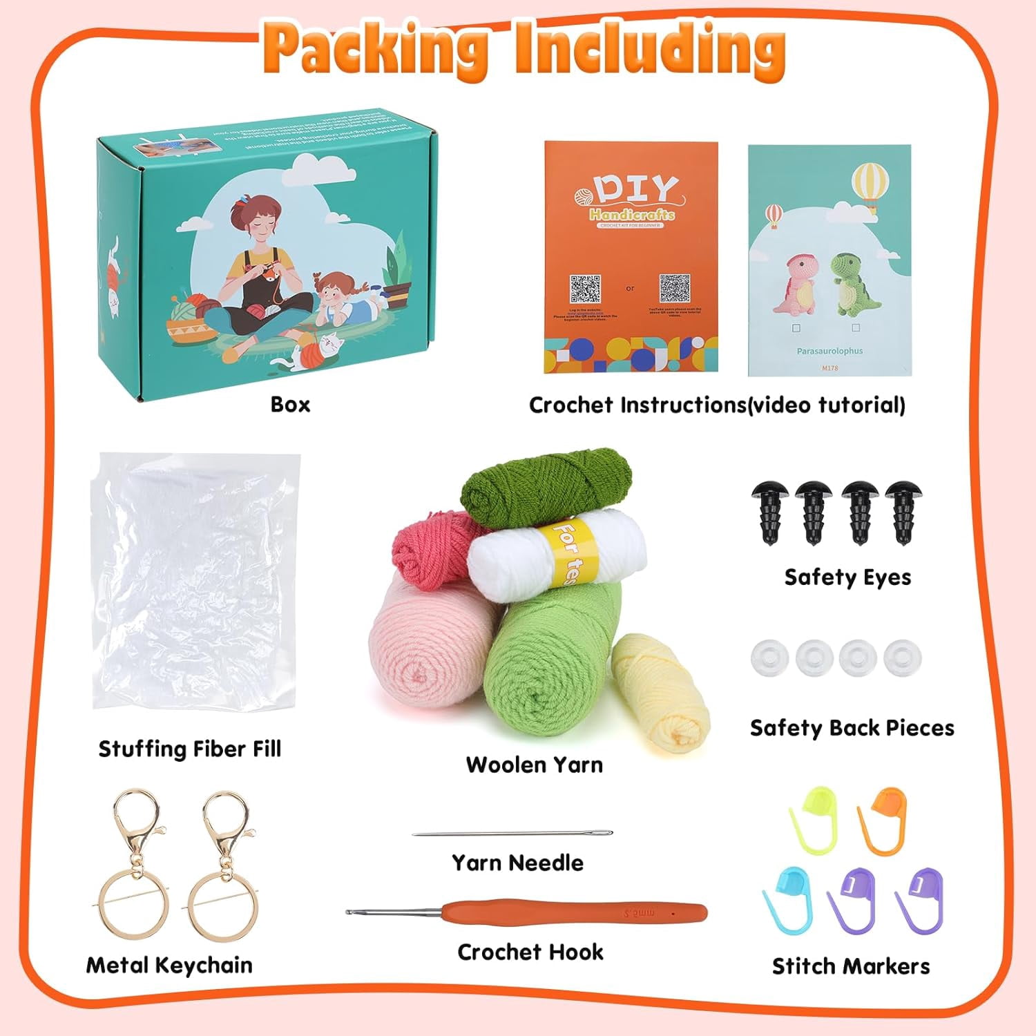 Wiher Crochet Kit for Beginners, 2PCS Ankylosaur Crochet Animal Kit, Knitting Kit for Adult Kids with Step-by-Step Video Tutorials, Instructions, Yarns, Hook and Accessories