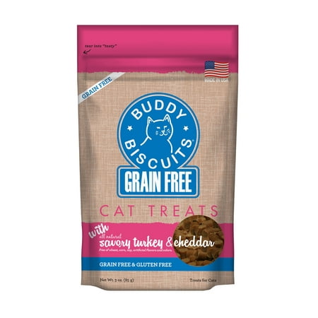 Buddy Biscuits Grain-Free & Gluten Free Cat Treats with Savory Turkey & Cheddar - 3 oz