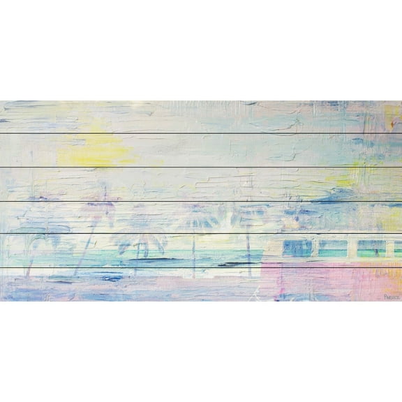 "Hazy Sunset" Painting Print on White Wood