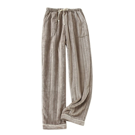 WREESH Womens Pajama Pants Solid Color Elastic Drawstring Flannel Pants with Thickened Home Clothes and Sleepwear Khaki
