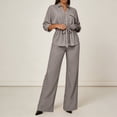 thumbnail image 2 of Purcolt Womens 2 Piece Matching Pant Set Dressy Casual Collared Roll Up Long Sleeve Button Front Shirt Full Length Wide Leg Trousers Business Work Office Outfits, 2 of 7