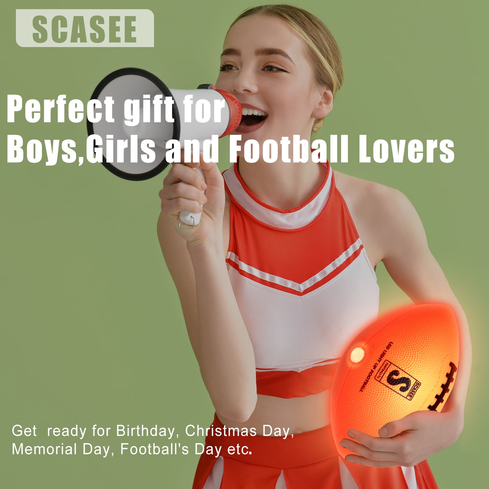SCASEE Light Up Football - Youth Size 6 and Weight- Extra Pump and Batteries - Glow in The Dark Indoor or Outdoor Footballs with Bright Waterproof LED for Youth,Teen Boys and Girls