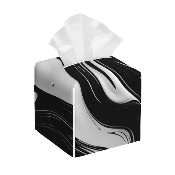 Fotbe Abstract Black White Swirls Porta Pañuelos Decorativo de Cuero, Caja Cuadrada Moderna para Pañuelos Faciales, Organizador y Dispensador 5x5x5''