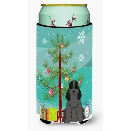 

Merry Christmas Tree Cocker Spaniel Black Tall Boy Beverage Insulator Hugger