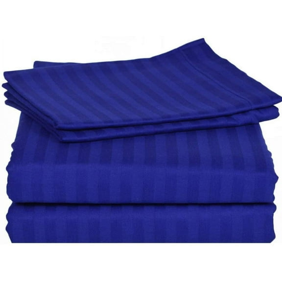 400 Thread Count 4 Piece Quality Sheet Set 15 Inch Deep Pocket 100% Egyptian Cotton Color Royal blue Stripe Size Queen