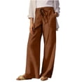 thumbnail image 4 of Linen Wide Leg High Waisted Pants for Women Cotton Trousers Loose Fit Drawstring Palazzo Bottoms with Pockets Summer Vacation Beachwear, 4 of 9