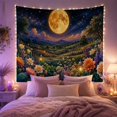 thumbnail image 2 of Golden Full Moon Over Flower Meadow, Serene Fantasy for Flower Lovers, Floral Wall Art, Housewarming Gift, Tapestry Wall Hanging for Bedroom, Living Room and Dorm, 2 of 7