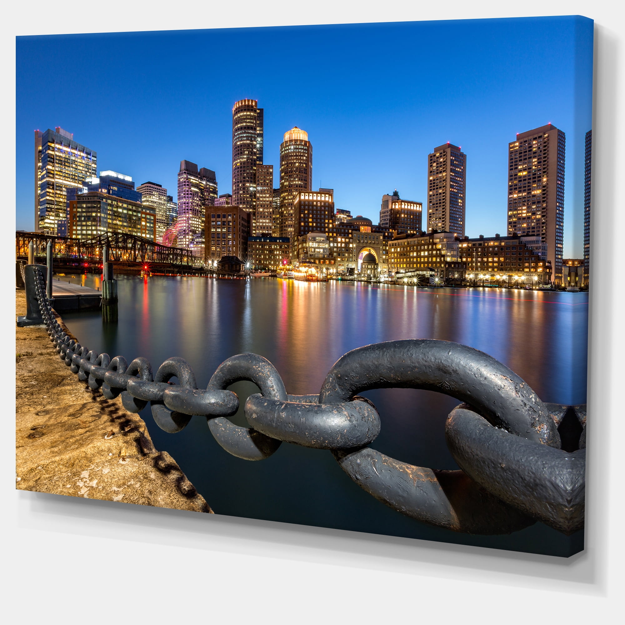 Designart 'Boston Skyline at Dusk ' Cityscape Photo Canvas Print