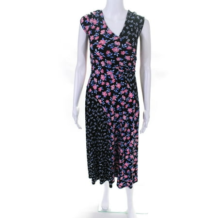 

Pre-owned|Maggy London Womens Two Tone Floral Print Dress Pink Blue Size 2
