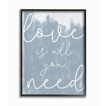 Stupell Industries Whimsical Love Is All You Need Script Blue White Quote Framed Wall Art Design by Daphne Polselli, 11" x 14", Gray Framed