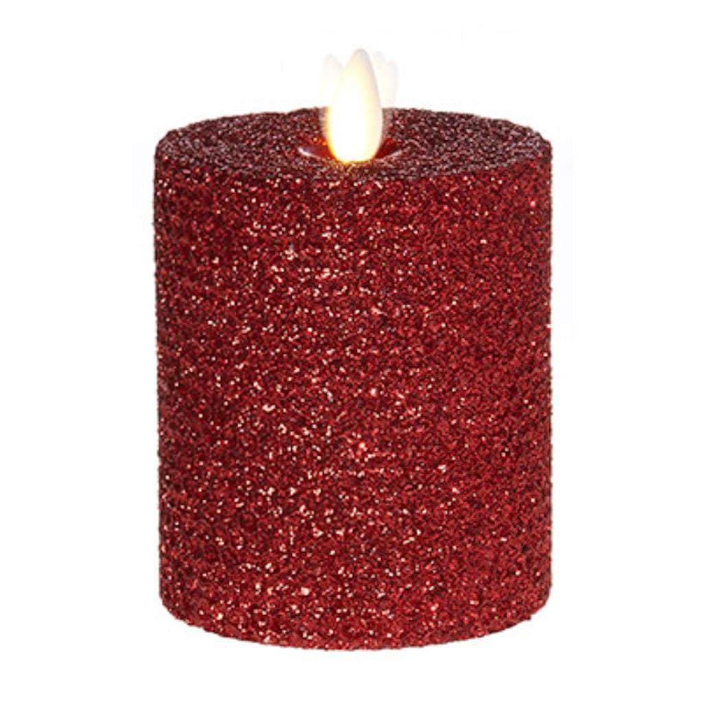 Liown 38100 3.25" x 4" Red Glittered LED Pillar Candle