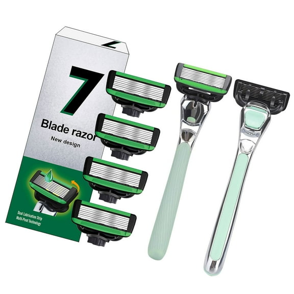 Metal Safety Razors with 7Layered Blades,Ecofriendly Razors with Reusable Long Handle Safety Shaving Razors Women Men