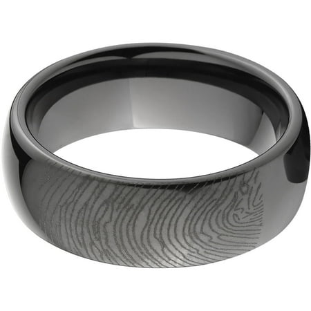 8mm Half-Round Black Zirconium Ring with a Lasered Fingerprint Design