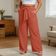 thumbnail image 7 of Xdegoge Plus Size Pants Women Elastic High Waist Trousers Featuring Self Tie Belt Wide Leg Flowy Summer Beach Dressy Casual Lounge Bottoms with Deep Side Pockets, 7 of 7