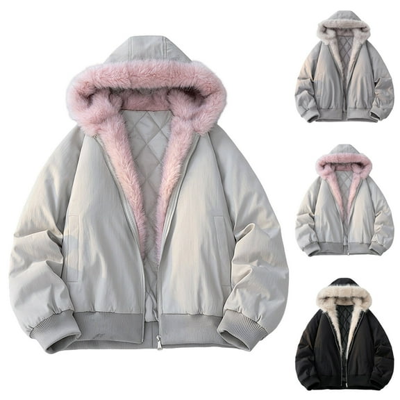 hlysgo Mens Winter Quilted Lined Coats Warm Zip up Insulated Puffer Jacket with Faux Fur Hood Men's Winter Coat Thermal Outdoor Outerwear Beige XL