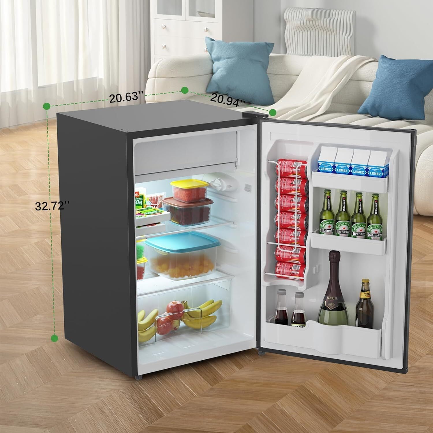 KATIDAP 4.3 Cu. Ft Mini Fridge With Freezer, Single Door Mini Fridge, 7 Settings Adjustable Thermostat, Mini Refrigerator for Bedroom,Rv, Office, Dorm, Black