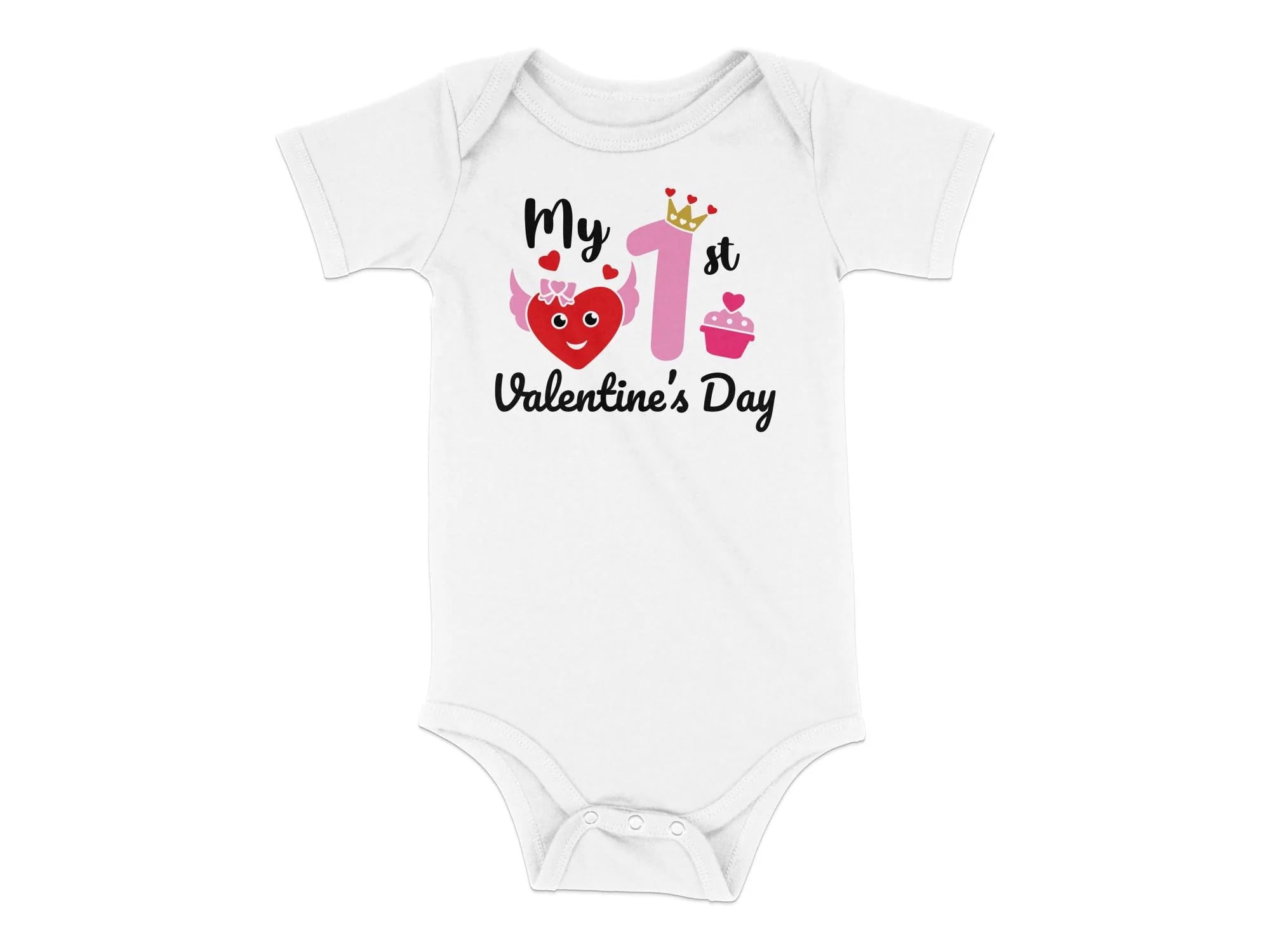 My 1st Valentine's Day Bodysuit, Baby Girl Heart Cupcake Outfit, Cute Infant First Love Onesie