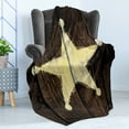 thumbnail image 4 of Western Soft Flannel Fleece Blanket, Southwestern Prehistoric Rustic Wooden Lone Star 5 Point Antiqued Look, Cozy Plush for Indoor and Outdoor Use, 60" x 80", Pale Yellow and Brown, by Ambesonne, 4 of 5