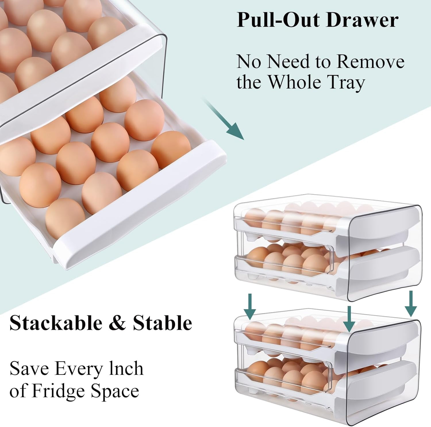 Double Layer Egg Storage Container - 40 Grid Transparent Plastic Egg Tray Holder for Refrigerator