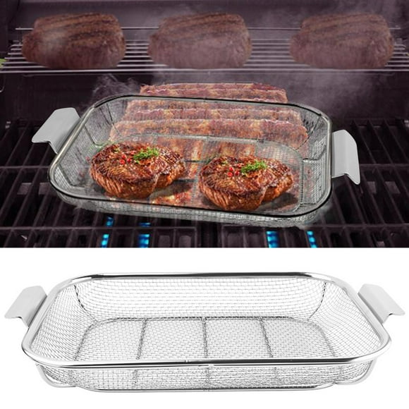 Sunjoy Tech Stainless Steel Fry Basket Durable Easy to Clean Dural Handle Even Heating Holes Grilling Roasting BBQ Basket