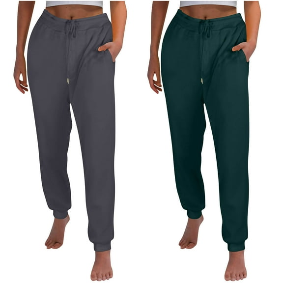 successthop Straight Leg Sweatpants for Women 2 Pack Fleece Pants with Pockets Solid Elastic Sportpants Trousers