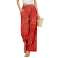 thumbnail image 2 of Delayuji Women's Wide Leg Pants Printed Summer Casual Palazzo Pants Drawstring Loose Fashion with Button High Elastic Waisted Pants Trousers With Pockets, 2 of 7