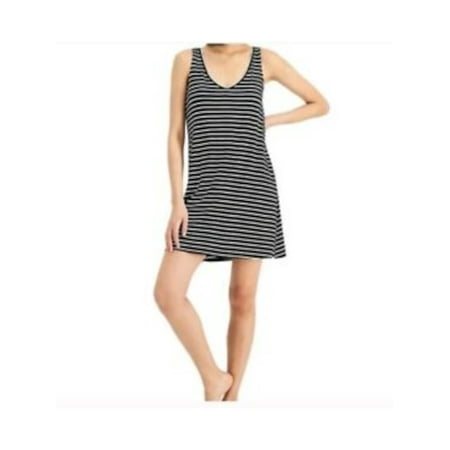 

ALFANI Intimates Black V-Neck Pullover Styling Striped Nightgown XS