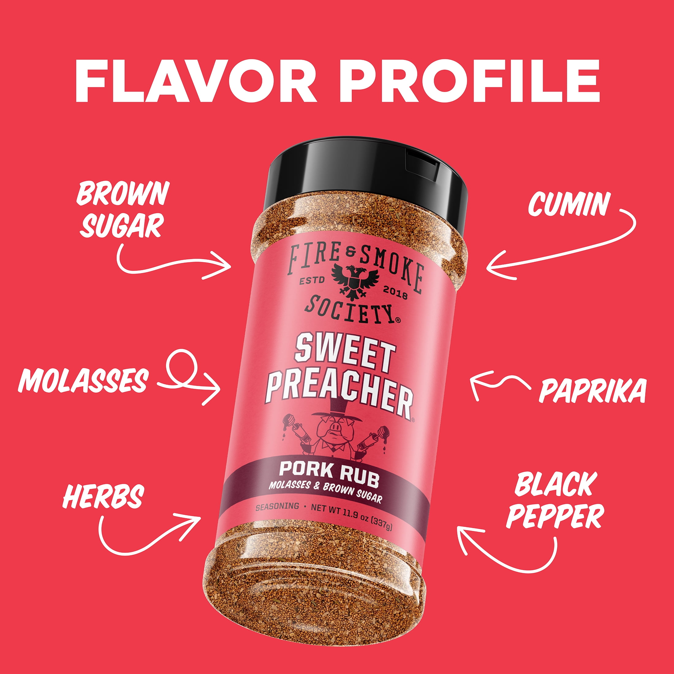 (6 pack) Fire & Smoke Society Sweet Preacher BBQ Seasoning Pork Rub, 11.9 Ounce Mixed Spices & Seasonings