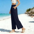 thumbnail image 6 of oiangi Wide Leg Pants Boho Smocked Elastic Waist Trousers Summer Beach Vacation Palazzo Pant with Pockets Dark Blue M, 6 of 9