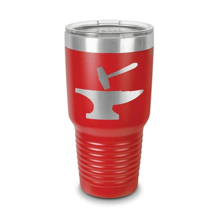 

Hammer and Anvil Tumbler 30 oz - Laser Engraved w/ Clear Lid - Stainless Steel - Vacuum Insulated - Double Walled - Travel Mug - blacksmith military tactic - Red